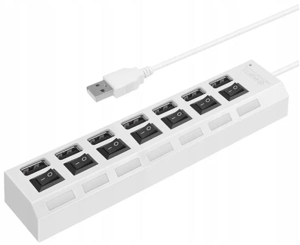HURTIG USB2.0 HUB SPLITTER 7 PORTE LED'ER ADAPTER HVIDE SWITCHES