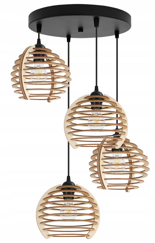 Hængende lampe, loftslysekrone, træ, LED lampeskærm