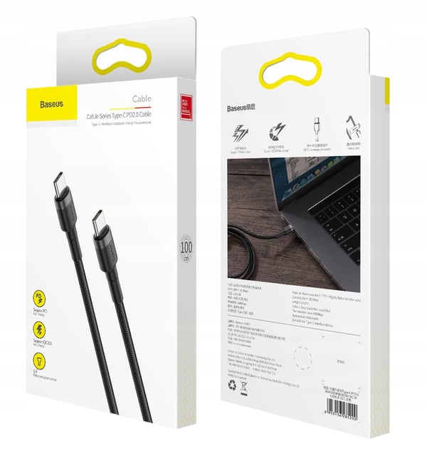 Baseus Cafule CATKLF-GG1 Pikalataus 3.0 3A USB-C PD 2.0 -kaapeli 100 cm ja 60 W:n pikalataustuki