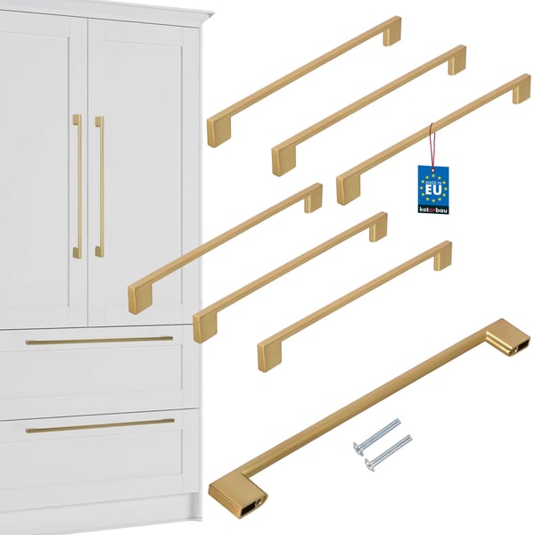Kotarbau® Keittiökalustevedin Klassinen Moderni Pitkulainen Pitkä Matta Kulta 289 MM Väli 256 MM 6 kpl:n sarja