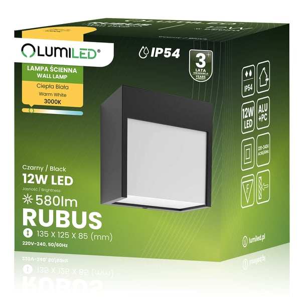 Vägg LED trädgårdslampa Kinkiet väggbelysning utomhus IP54 12W 3000K RUBUS LUMILED
