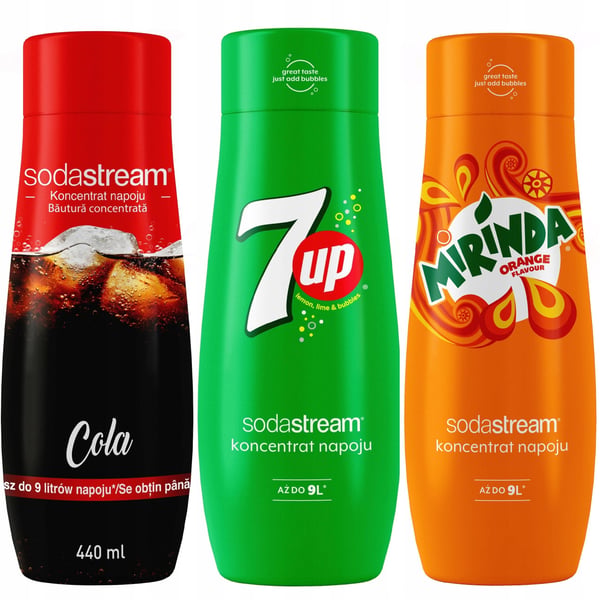 3 SodaStream Cola+7UP+Mirinda-tiivistettä -setti