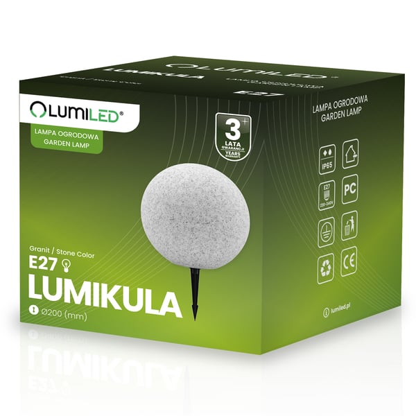 Havelampe udendørs STONE LED-kugle LUMIKULA 20cm E27 IP65 LUMILED