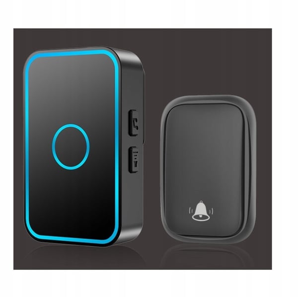 Trådløs dørklokke med blå LED - Sort