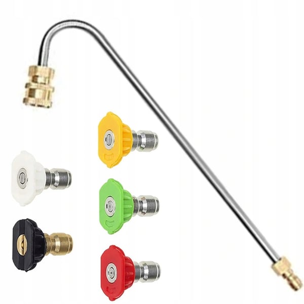 Rosfix set med 5 snabbkopplingsmunstycken för högtryckstvättar (0°, 15°, 25°, 40°, 60°) och lans 34cm