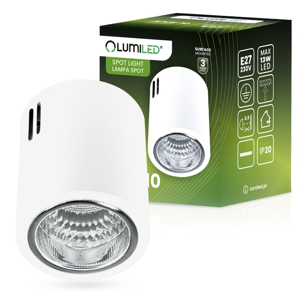 Fast loftslampe, overflademonteret, rund, APUS 10 spots, TUBA, hvid, E27