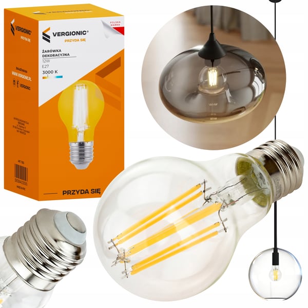 Vergionic dekorativ LED-lampa E27 12W 3000K transparent