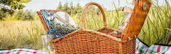 Picnickurv i flet, termopose, tallerkensæt til 4 personer, fars dag