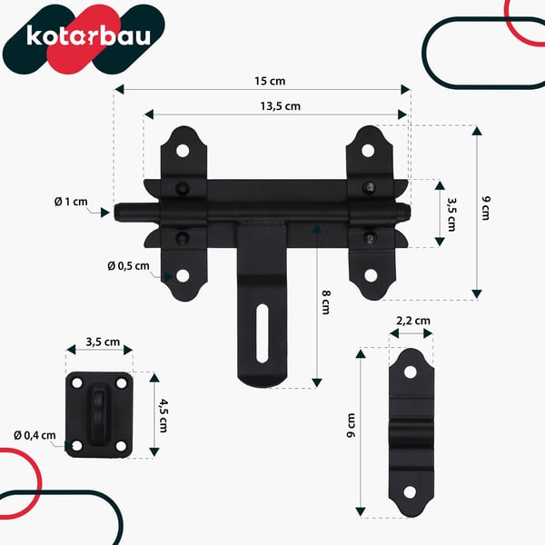 KOTARBAU® garagegrindslås bultstängning grinddörrlås svart stål 150 mm med hänglås