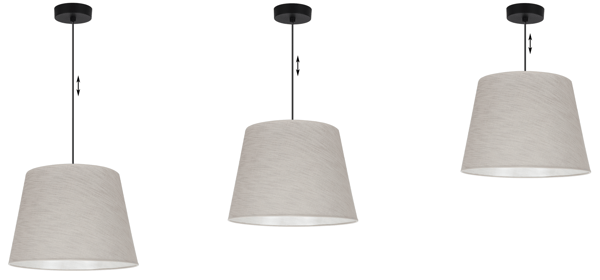 Hængelampe, linnedkegle, sort, 1 flad, lys beige lampeskærm, L02 38cm