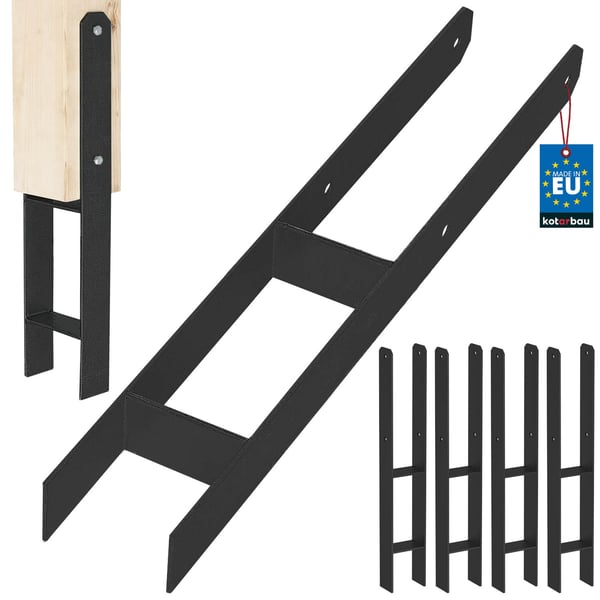 KOTARBAU® H-stolpesokkel til vægmontering, anker, sort galvaniseret stål, 90 mm, 4-pak