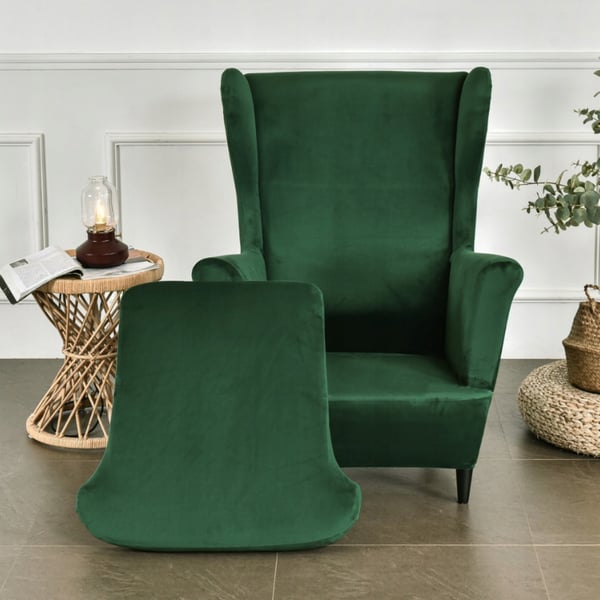 Wingback-tuolin päällinen, joustava sametti, XL, vihreä, yleisistuin