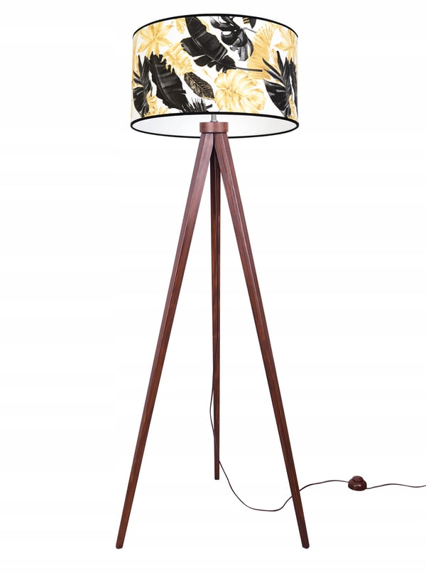 GULVLAMPE MED TRIPODSKÆRM GYLDNE BLOMSTER LED