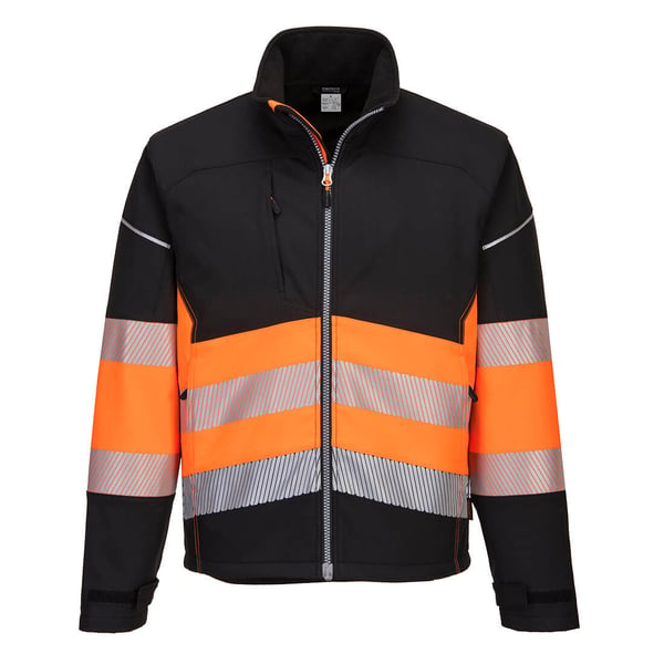 SOFTSHELLJACKA MED HÖG VARSEL PW375BKO STORLEK XXL - KUR 375O XXL