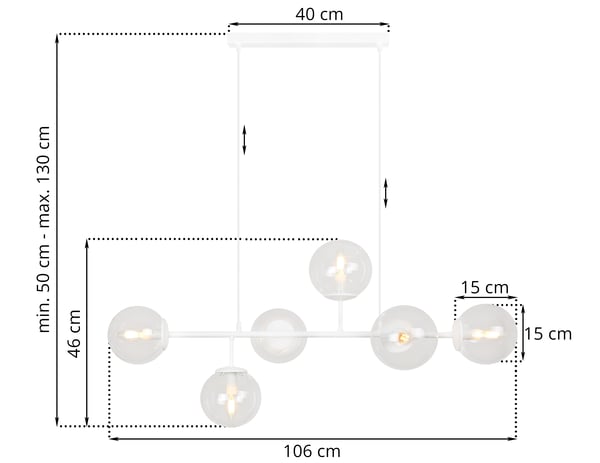 SIENA HVID LOFTLAMPE 6 FLADE LAMPESKÆRME E14 LANGE ARME