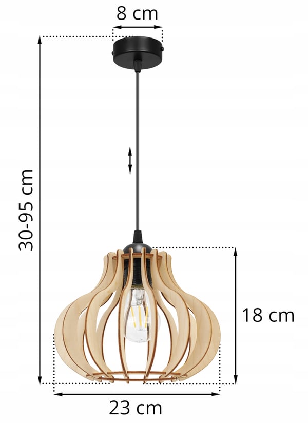 Hængende lampe, loftslysekrone, træ, LED lampeskærm