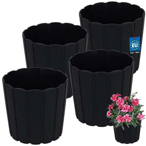 Muovinen kukkaruukku kukille ja yrteille parvekkeelle tai terassille, antrasiitti, 15 cm, 4 kpl.