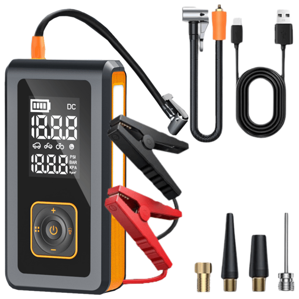 Booster Starthjälp Kompressor Pump Powerbank Ficklampa 8000mAh 4-i-1
