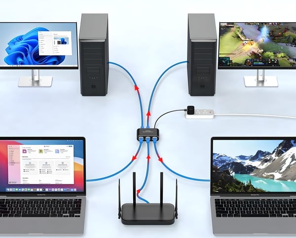 SPLITTER LAN 1x4 ADAPTER SWITCH SPLITTER 2xRJ45 ETHERNET 1000Mb GIGABIT