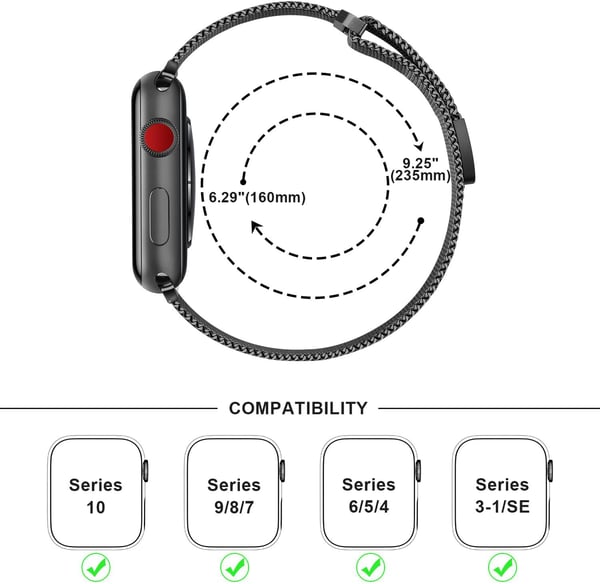Apple Watch -ranneke 1/2/3/4/5/6/7/8/9/SE 38/40/41 mm Musta Teräs