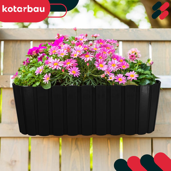 Kotarbau balkonglåda blomkruka räcke oval rustik antracit 400 mm set om 2