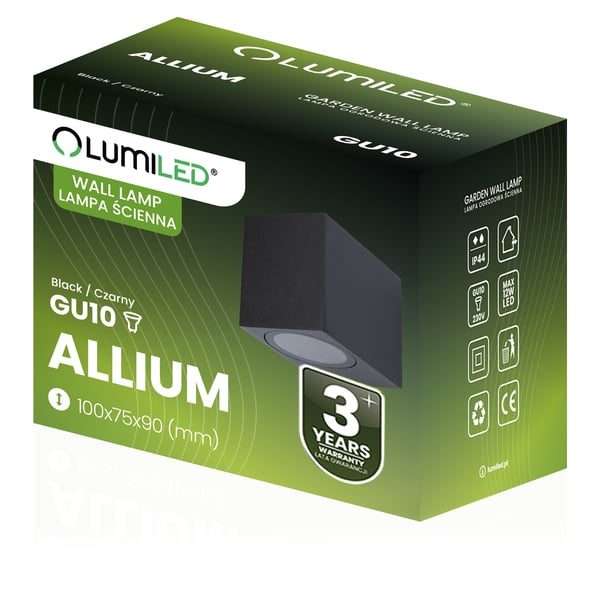 Trädgårdsvägglampa, Fasad, Utomhuslampa, GU10, ALLIUM, Svart, Fyrkantig, LUMILED
