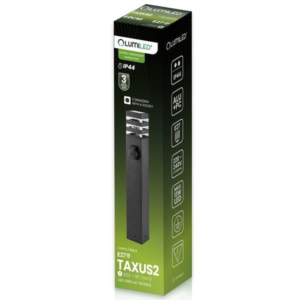 Trädgårdslampa stolpe utomhus stående E27 LED med uttag TAXUS 2 60cm LUMILED