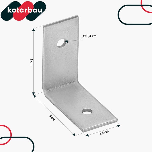 Kotarbau® Kirvesmiehen kulmaliitin ruostumatonta terästä sinkittyä 30 x 30 x 15 mm 100 kpl:n sarja