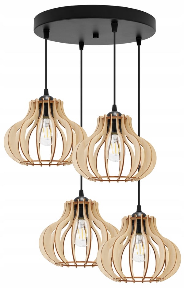 Hængende lampe, loftslysekrone, træ, LED lampeskærm