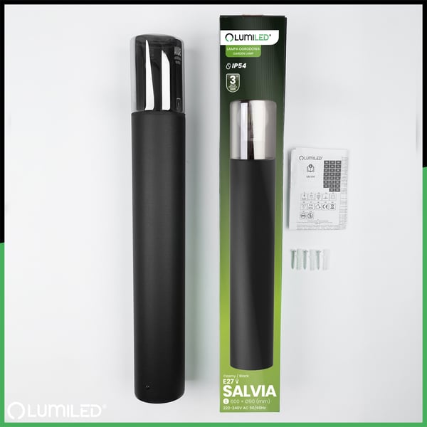 Havelampe udendørs stående til E27 pære sort glas IP54 60 cm SALVIA LUMILED