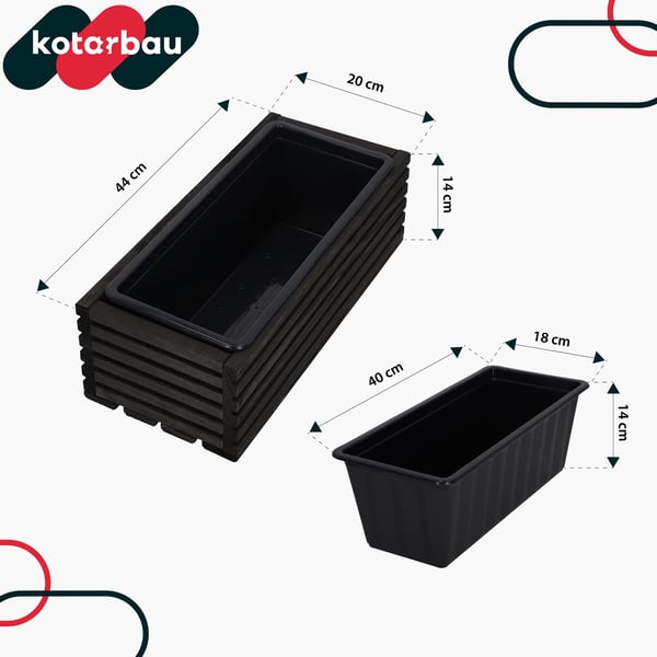 Kotarbau® Kukkaruukkulaatikko Puinen puutarhakasvilaatikko terassille ja sisäkkeellä Musta 44 x 20 CM