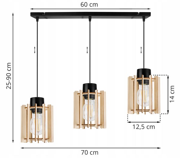 Hængende lampe, loftslysekrone, træ, LED lampeskærm
