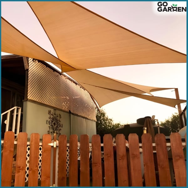 Haveparasolsejl, vandtæt, 7x5x5 m, beige, creme, trekant