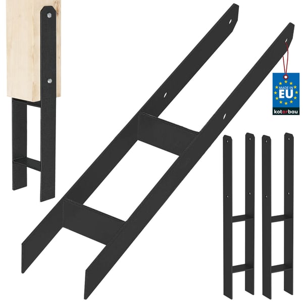 KOTARBAU® H-søjlestøtte til vægmontering, ankerbolt, sort galvaniseret stål, 90 mm, 2-pak