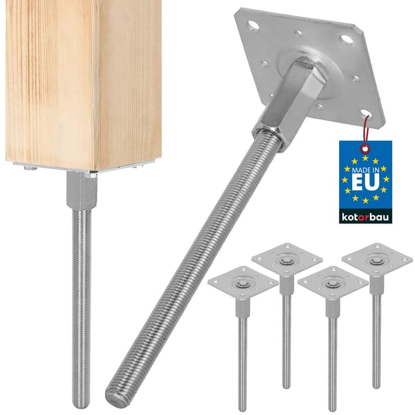 KOTARBAU® Lodret justerbar stålsøjleankre til pavilloner, skærme og hegn 110 x 330 mm sæt á 4 stk.