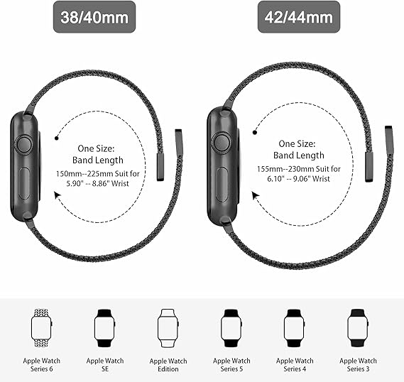 Apple Watch Rem 1/2/3/4/5/6/7/8/9/SE 38/40/41 mm Sort Stål
