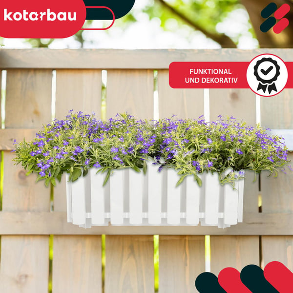 Blomkruka balkonglåda för balustrad terrassblommor vit 40 cm 4-pack