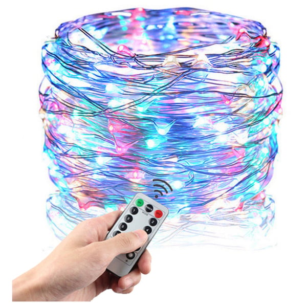 Lampor på kabel 50x LED flerfärgade 5M med fjärrkontroll USB-driven