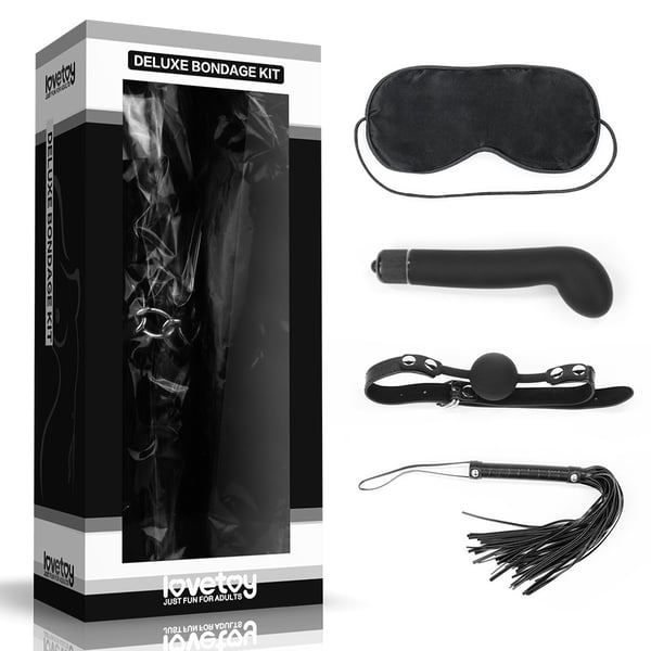 Lovetoy bdsm deluxe bondage-setti (naamio, vibraattori, pallo, ruoska)
