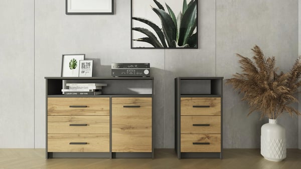 Kommode 3SO grafit-wotan antracit 40 cm skuffer kommode UFC hylde