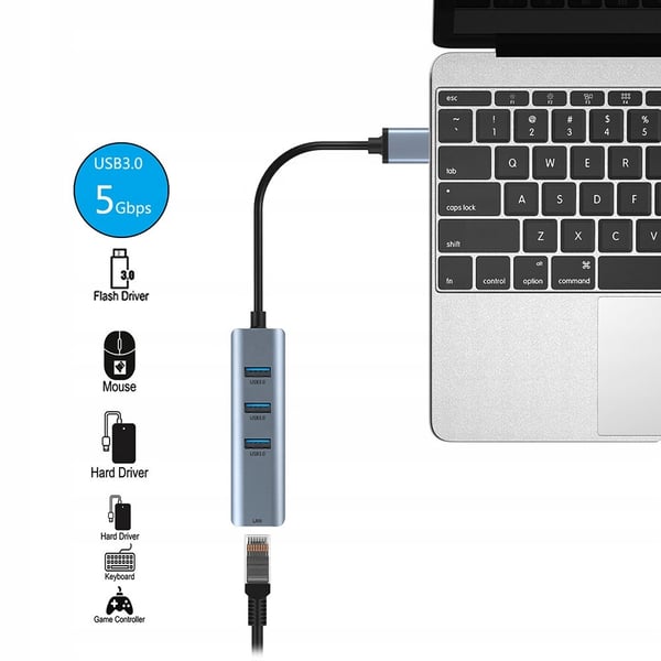 USB 3.0 hubb-adapter LAN Ethernet RJ45 Gigabit 1000 Mbps