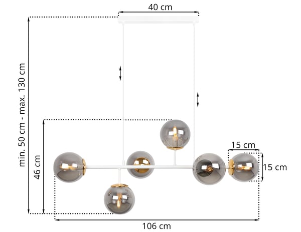 SIENA LOFTLAMPE HVIDGULD 6 FLAD GRAFITLAMPE E14 LANGE ARME