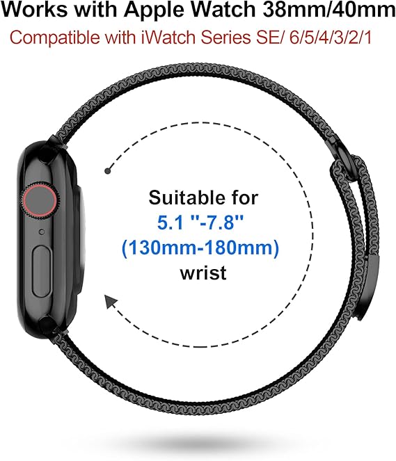 Apple Watch -ranneke 1/2/3/4/5/6/7/8/9/SE 38/40/41 mm Musta Teräs