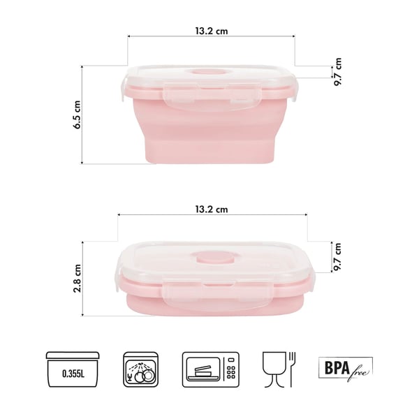 NC4105 ruokailupakkaus/lunchbox taittava vaaleanpunainen 355ml Nils Camp