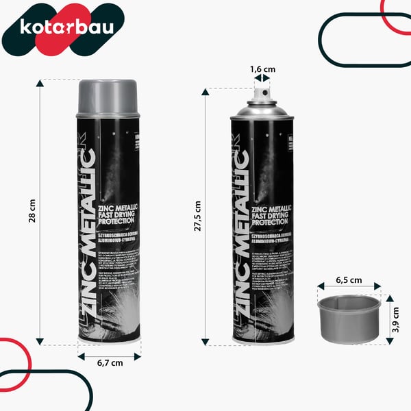 KOTARBAU® Metallisk zink spraymaling, hurtigtørrende aluminium-zink-forberedelse til galvaniserede overflader, 600 ml