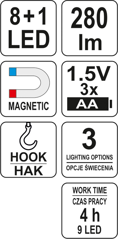 2-i-1 LED-MAGNETVERKSTADSLAMPA 3XAA - YT-08513