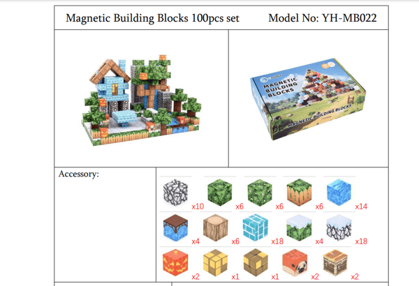 Minecraft Magnetiske Klodser Terninger 100 stk - 8 magneter - 022