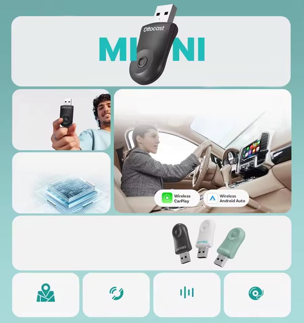 Ottocast Mini 2-i-1 trådlös adapter CarPlay / Android Auto CA505-T
