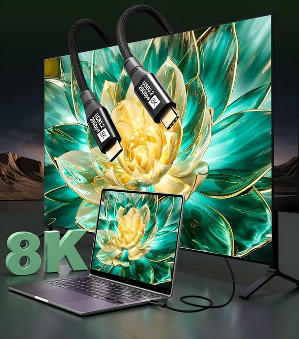 USB 3.2 Thunderbolt 3 -KAAPELI 100W 20Gbps 8K60Hz 4K120Hz USB-C-KAAPELI 2M