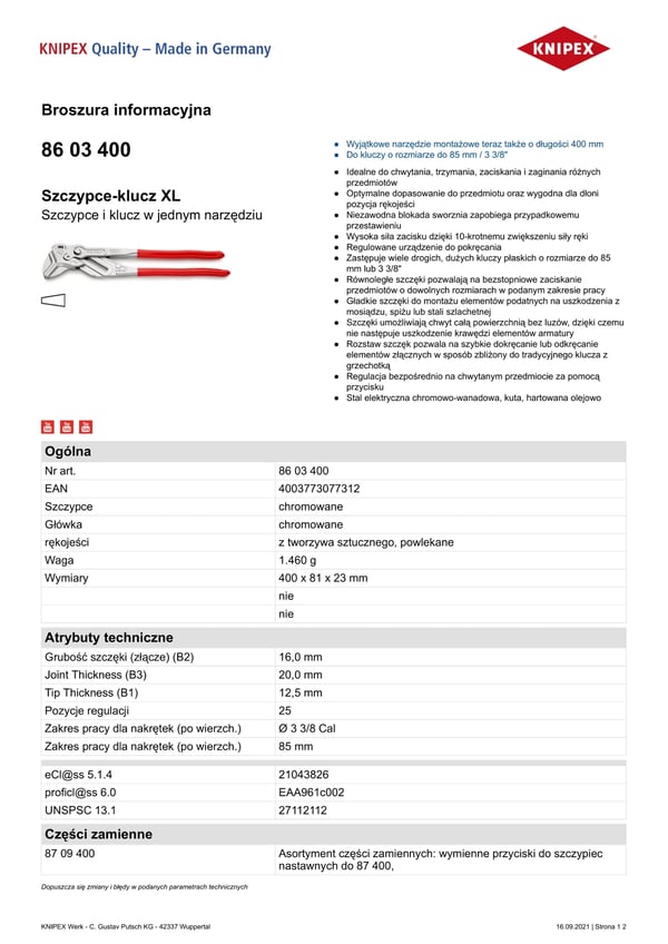 Tång-nyckel XL 400mm - KN 86 03 400